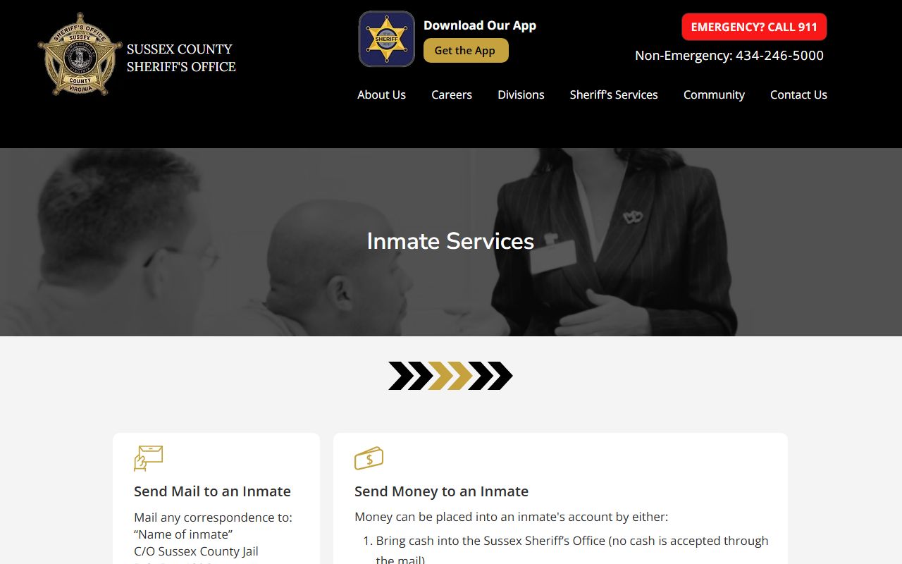 Sussex County Jail inmate services and visitation rules