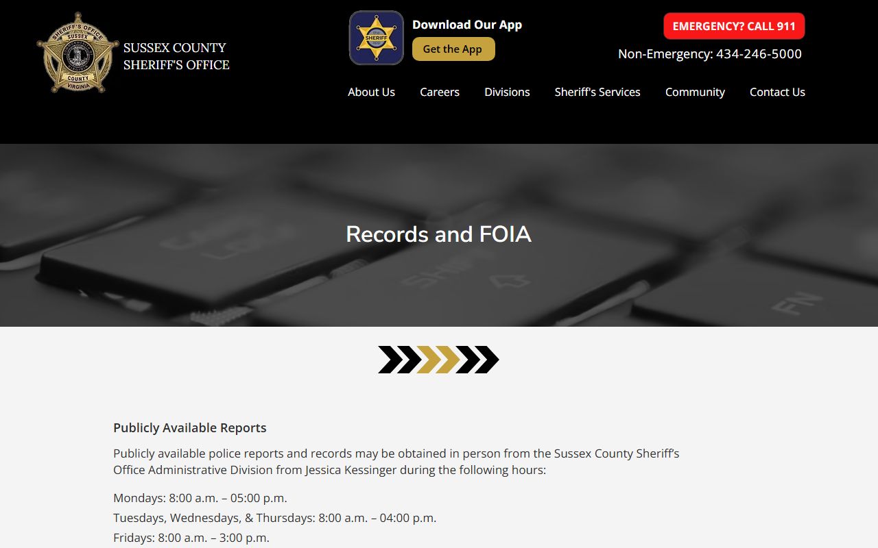 Sussex County Jail records and FOIA request information