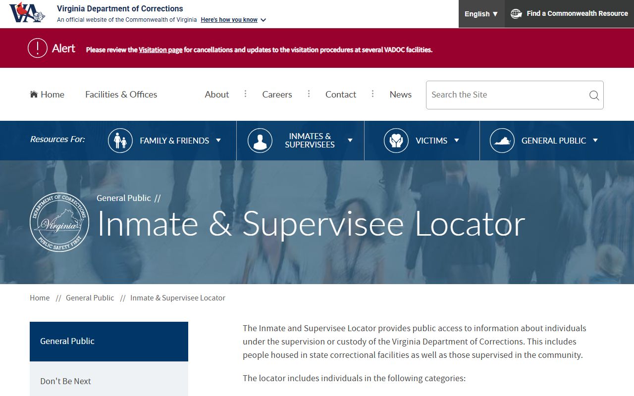 Sussex I State Prison inmate lookup through the VADOC locator